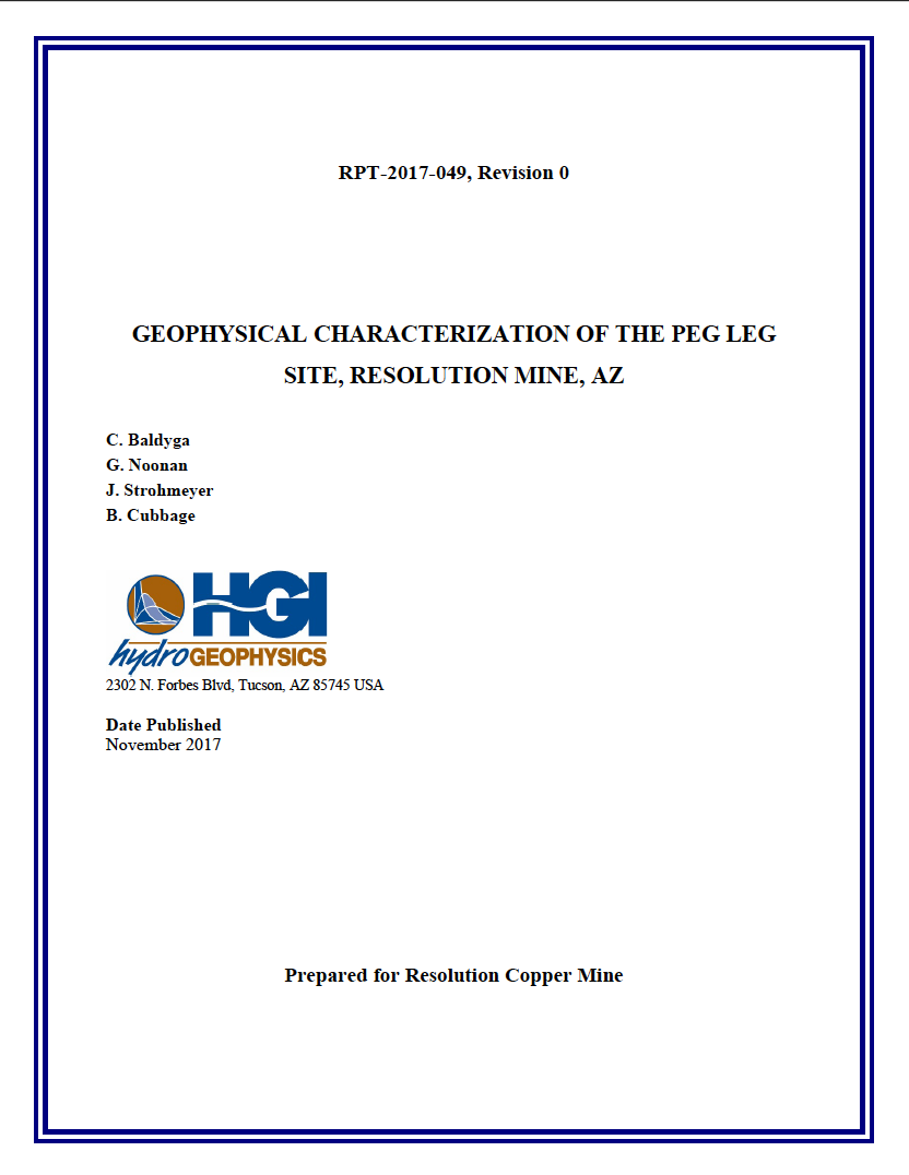 Thumbnail image of document cover: Geophysical Characterization of the Peg Leg Site, Resolution Mine, AZ