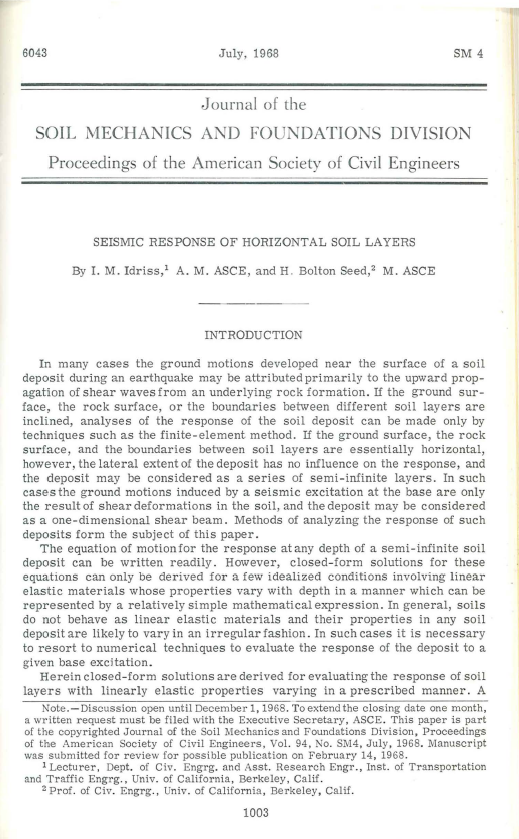 Thumbnail image of document cover: Seismic Response of Horizontal Soil Layers