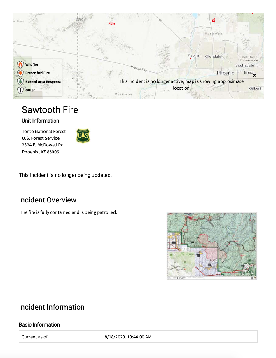 Thumbnail image of document cover: Incident Information System: Sawtooth Fire Incident Overview
