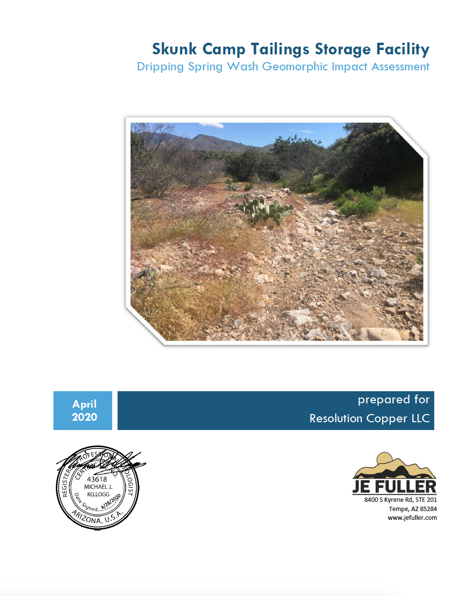 Thumbnail image of document cover: Skunk Camp Tailings Storage Facility: Dripping Springs Wash Geomorphic Impact Assessment