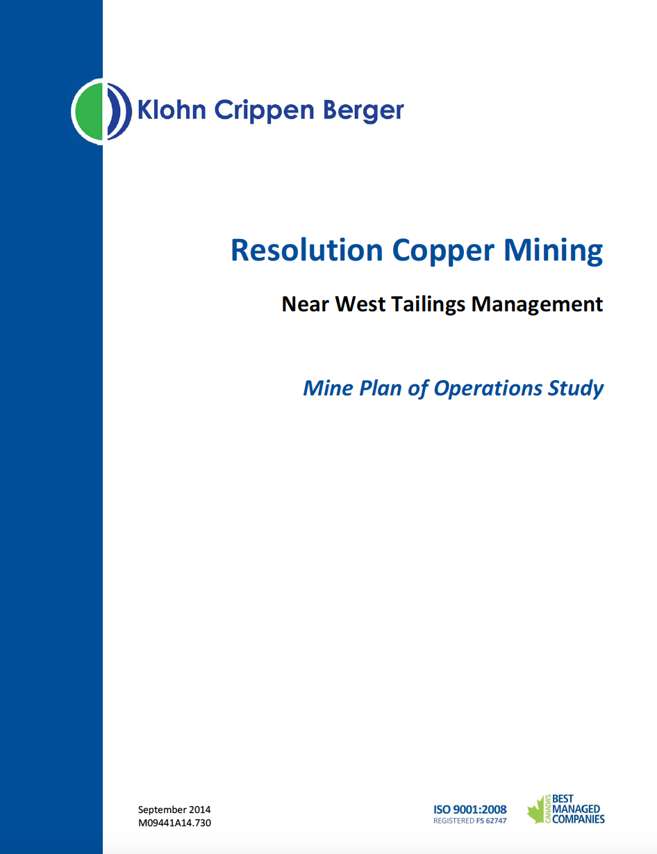 Thumbnail image of document cover: Resolution Copper Mining Near West Tailings Management Mine Plan of Operations Study