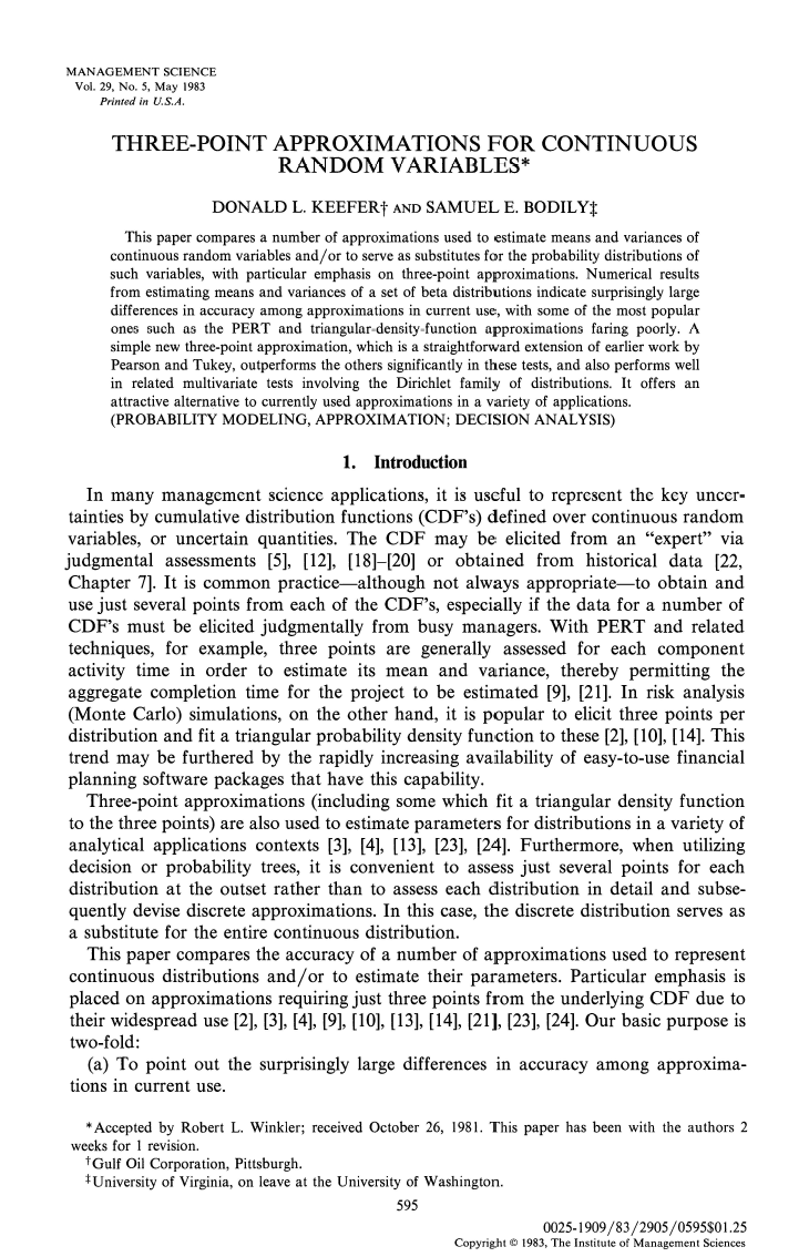 Thumbnail image of document cover: Three-Point Approximations for Continuous Random Variables