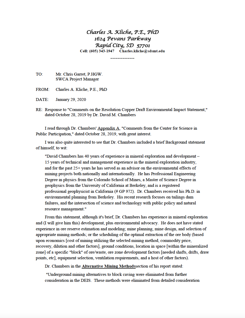 Thumbnail image of document cover: Response to "Comments on the Resolution Copper Draft Environmental Impact Statement"