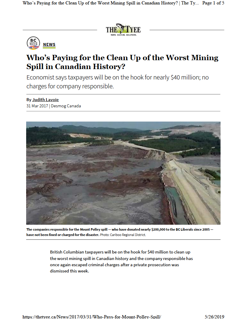 Thumbnail image of document cover: Who's Paying for the Clean Up of the Worst Mining Spill in Canadian History?