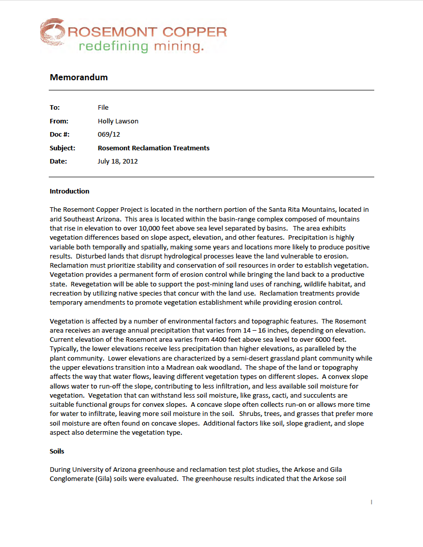 Thumbnail image of document cover: Rosemont Reclamation Treatments