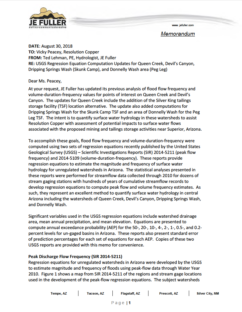 Thumbnail image of document cover: USGS Regressions Equation Computation Updates for Queen Creek, Devil's Canyon, Dripping Springs Wash (Skunk Camp), and Donnelly Wash area (Peg Leg)