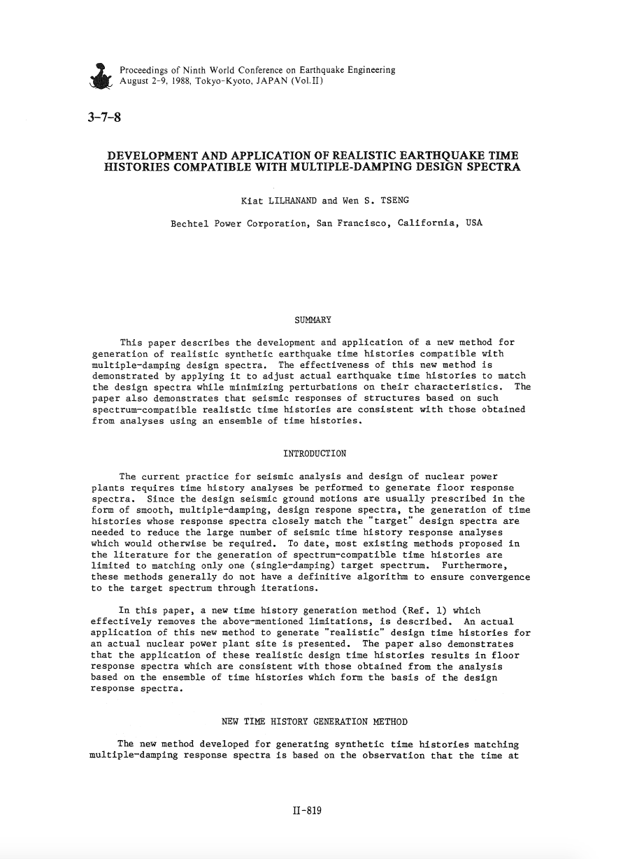 Thumbnail image of document cover: Development and Application of Realistic Earthquake Time Histories Compatible with Multiple-Damping Design Spectra