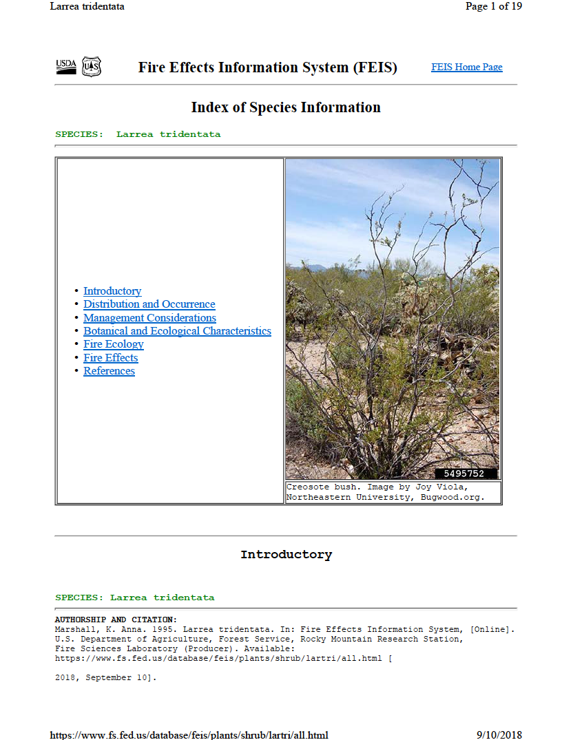 Thumbnail image of document cover: Larrea tridentata