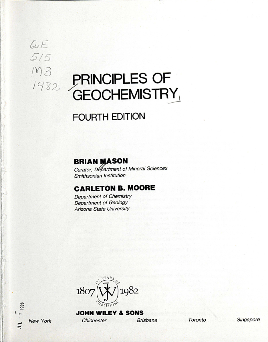 Thumbnail image of document cover: Principles of Geochemistry