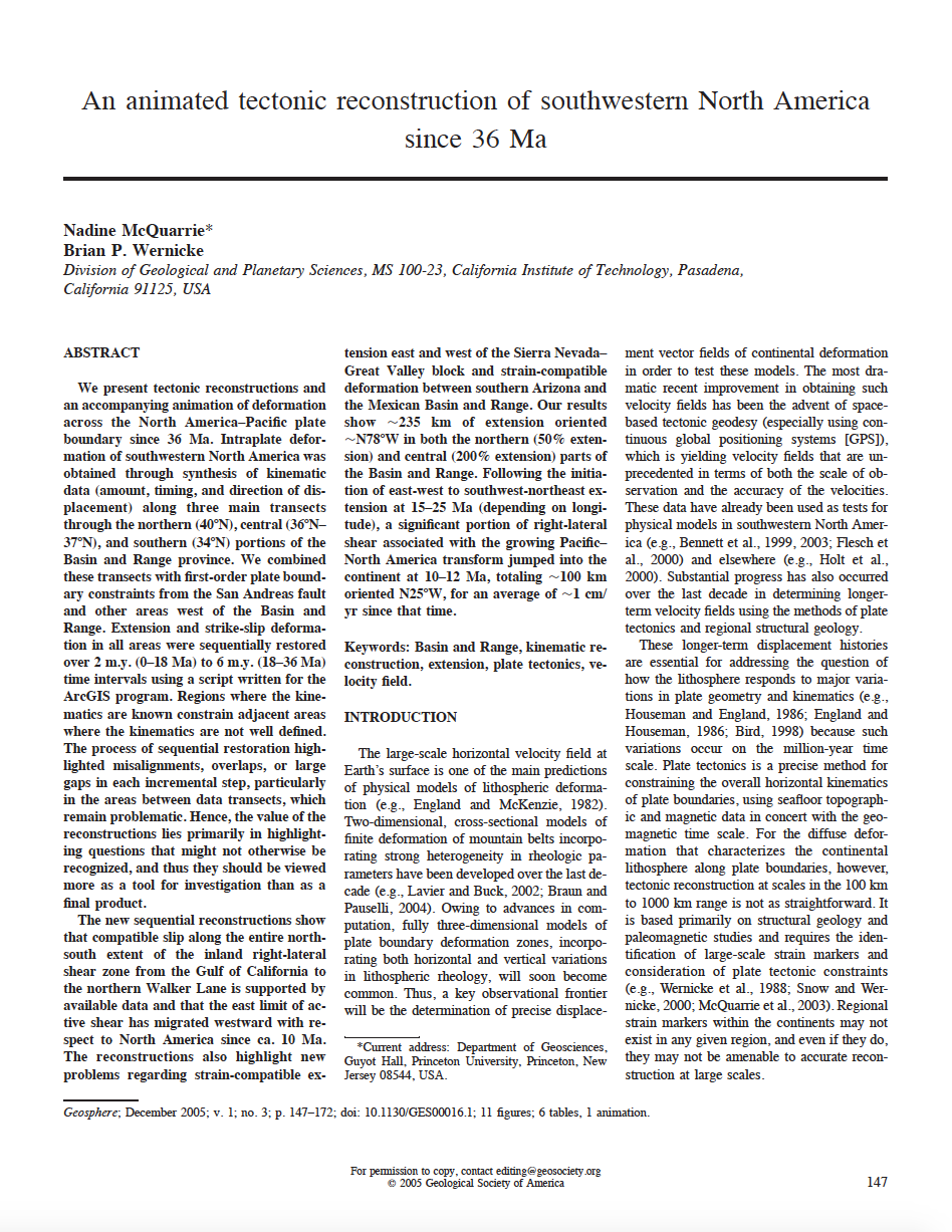 Thumbnail image of document cover: An Animated Tectonic Reconstruction of Southwestern North America Since 36 Ma