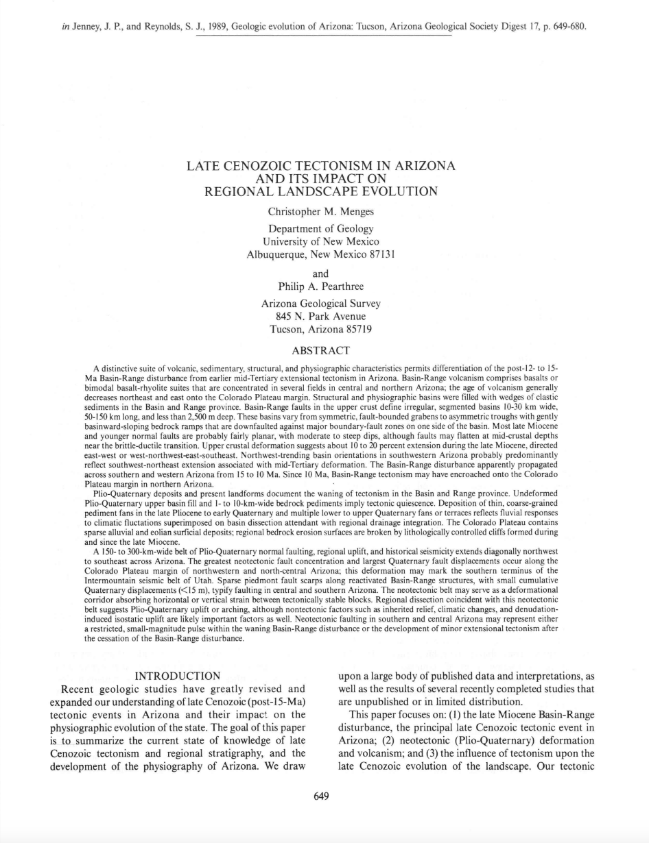 Thumbnail image of document cover: Late Cenozoic Tectonism in Arizona and its Impact on Regional Landscape Evolution