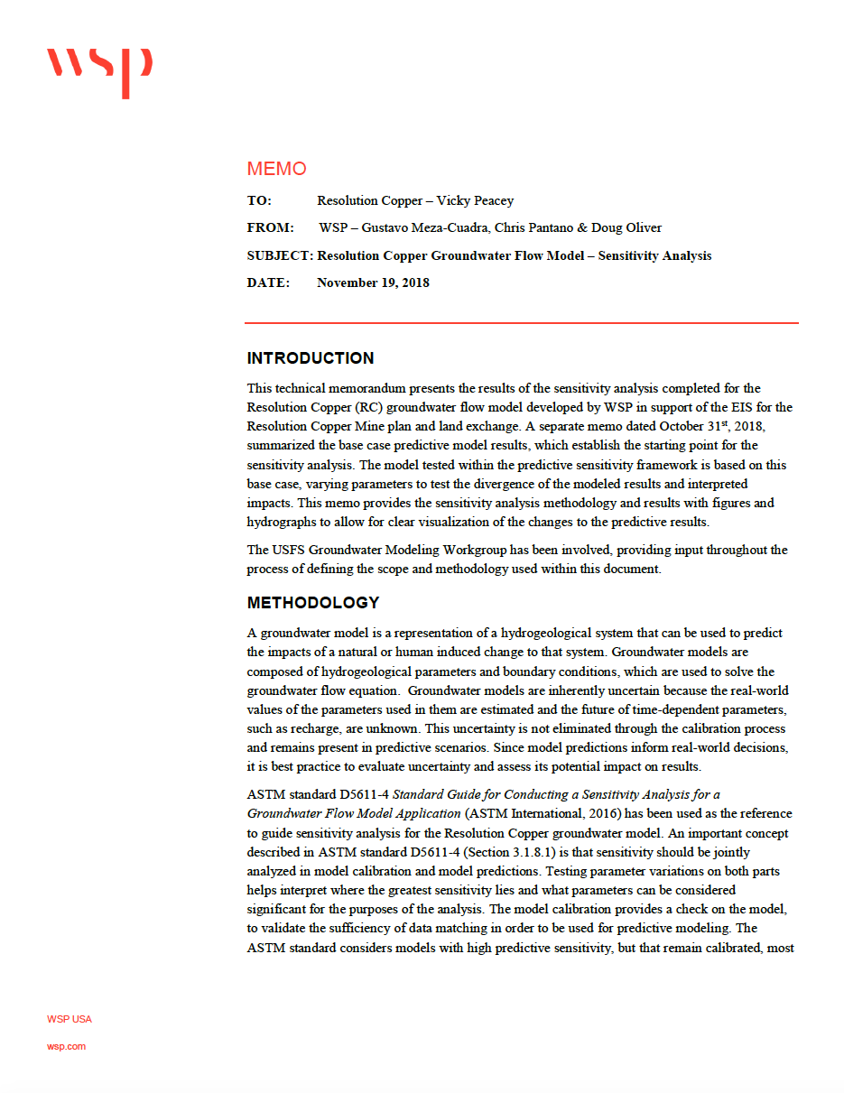 Thumbnail image of document cover: Resolution Copper Groundwater Flow Model - Sensitivity Analysis