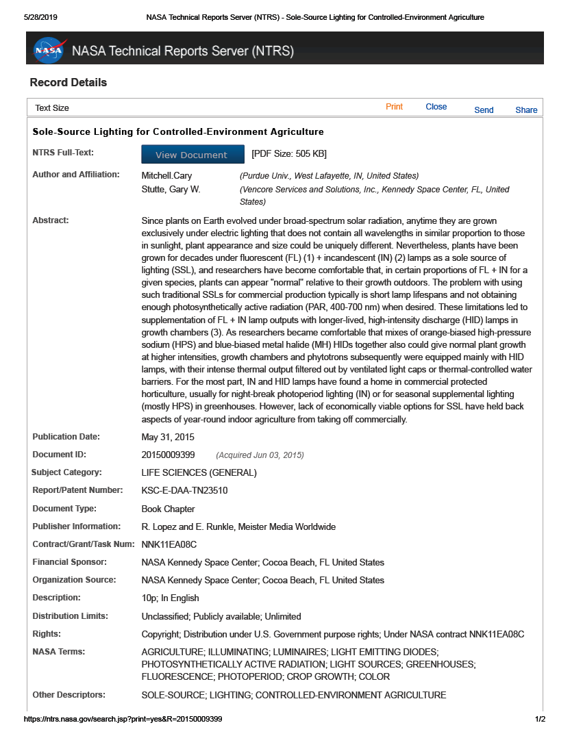 Thumbnail image of document cover: Sole-Source Lighting for Controlled-Environment Agriculture