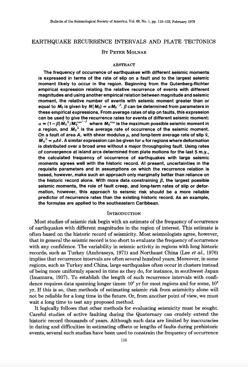 Thumbnail image of document cover: Earthquake Recurrence Intervals and Plate Tectonics