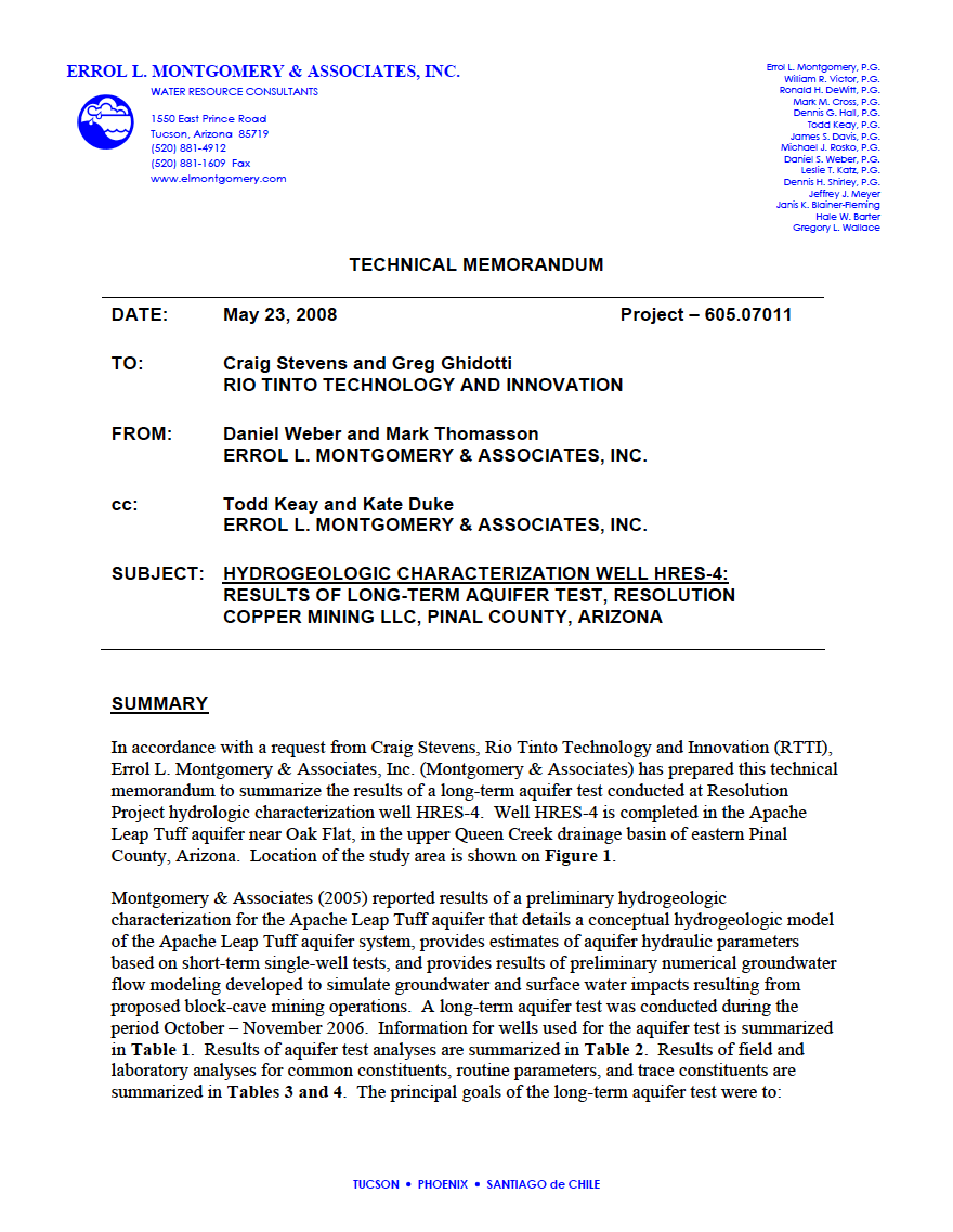 Thumbnail image of document cover: Hydrogeologic Characterization Well HRES-4: Results of Long-Term Aquifer Test