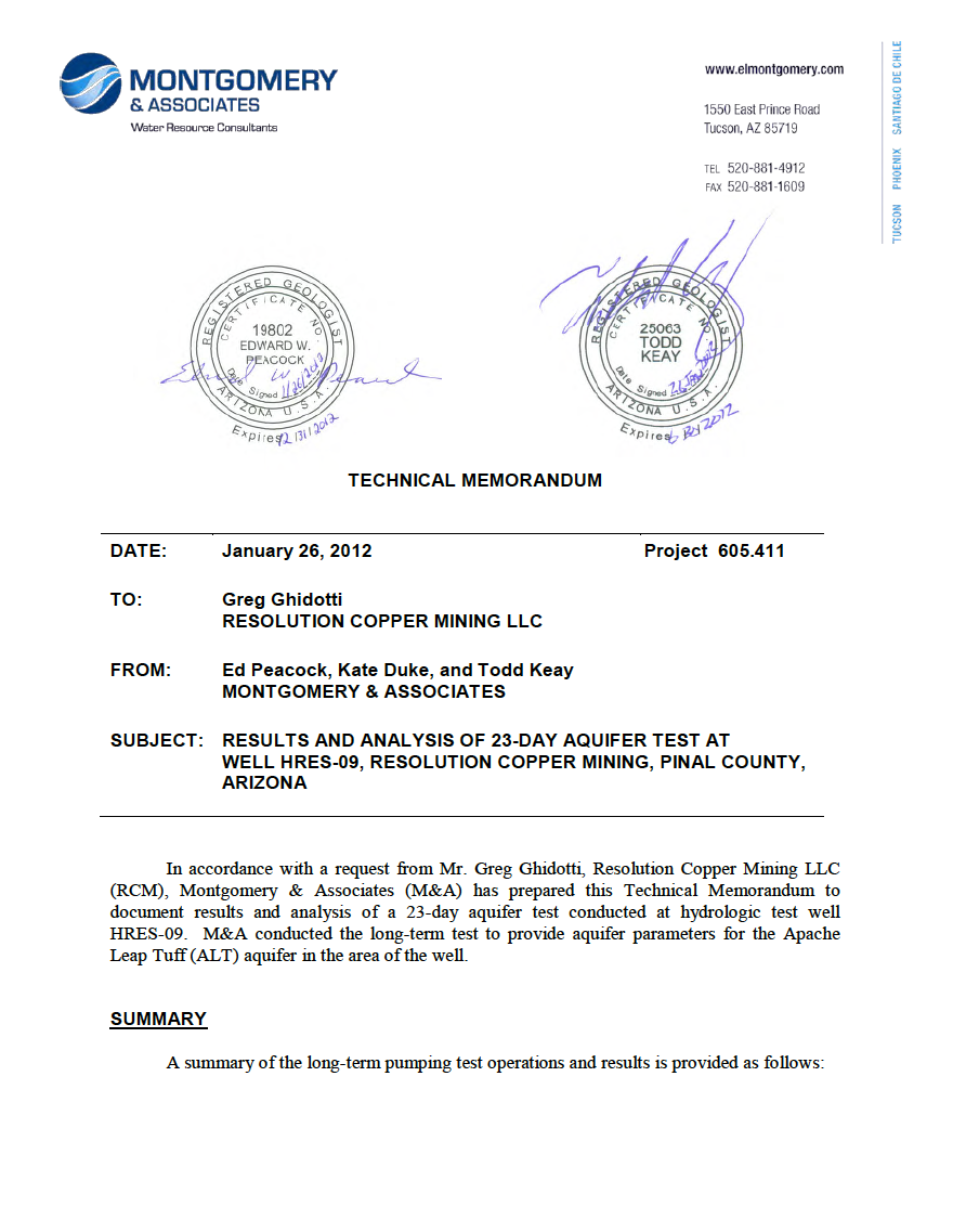 Thumbnail image of document cover: Results and Analysis of 23-Day Aquifer Test at Well HRES-09