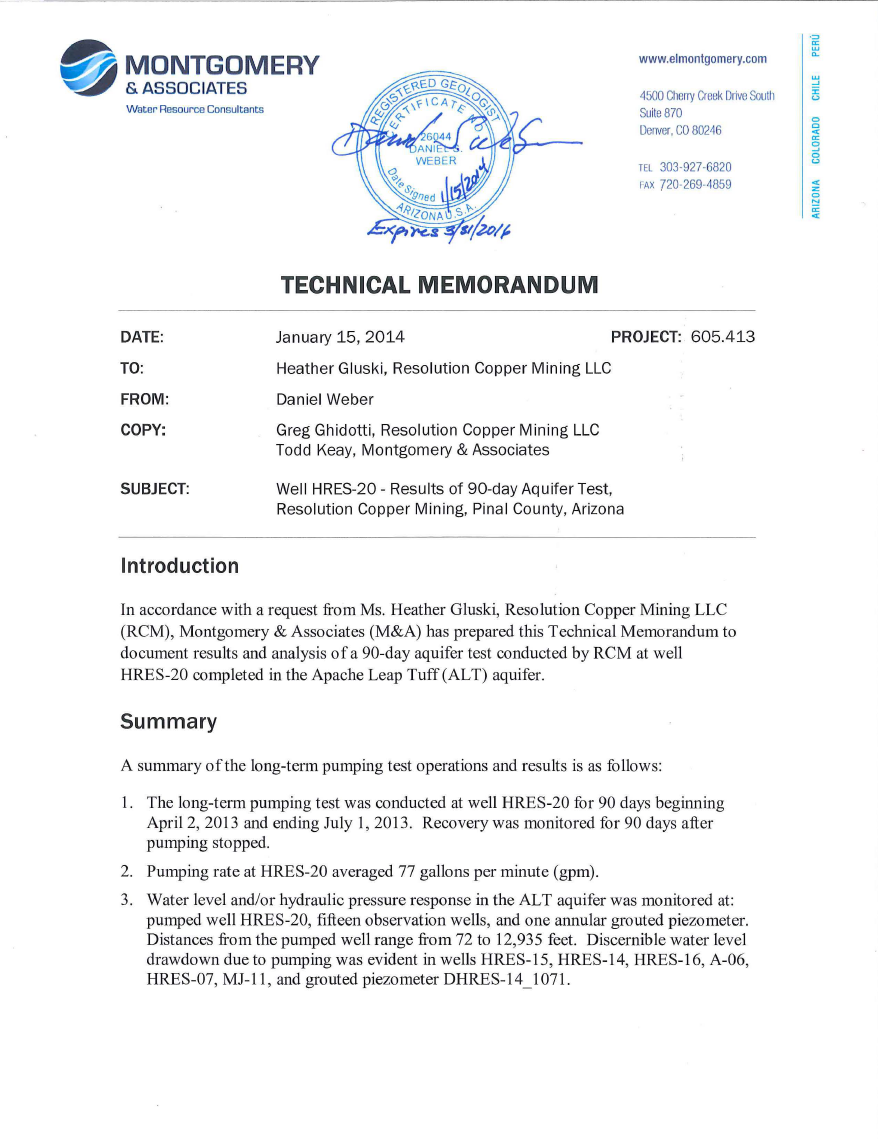 Thumbnail image of document cover: Well HRES-20 - Results of 90-Day Aquifer Test