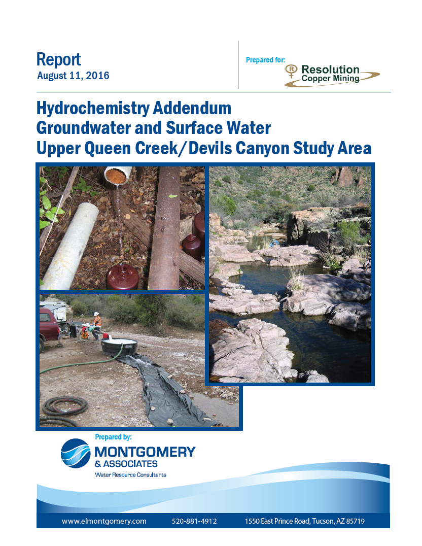 Thumbnail image of document cover: Hydrochemistry Addendum Groundwater and Surface Water Upper Queen Creek/Devils Canyon Study Area