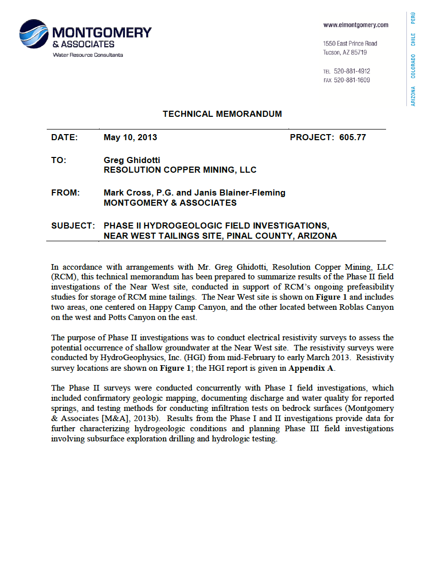 Thumbnail image of document cover: Phase II Hydrogeologic Field Investigations, Near West Tailings Site, Pinal County, Arizona