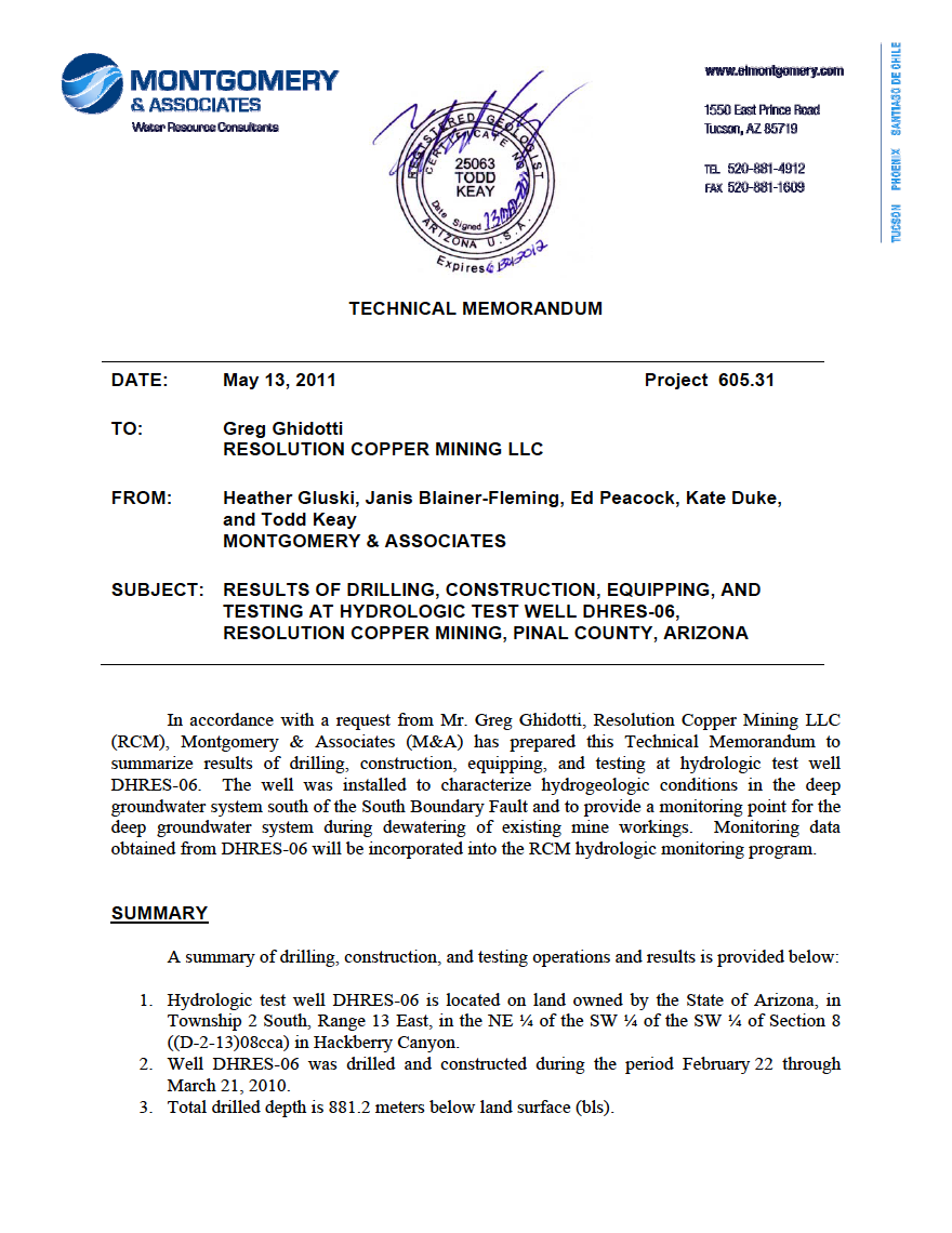 Thumbnail image of document cover: Results of Drilling, Construction, Equipping, and Testing at Hydrologic Test Well DHRES-06