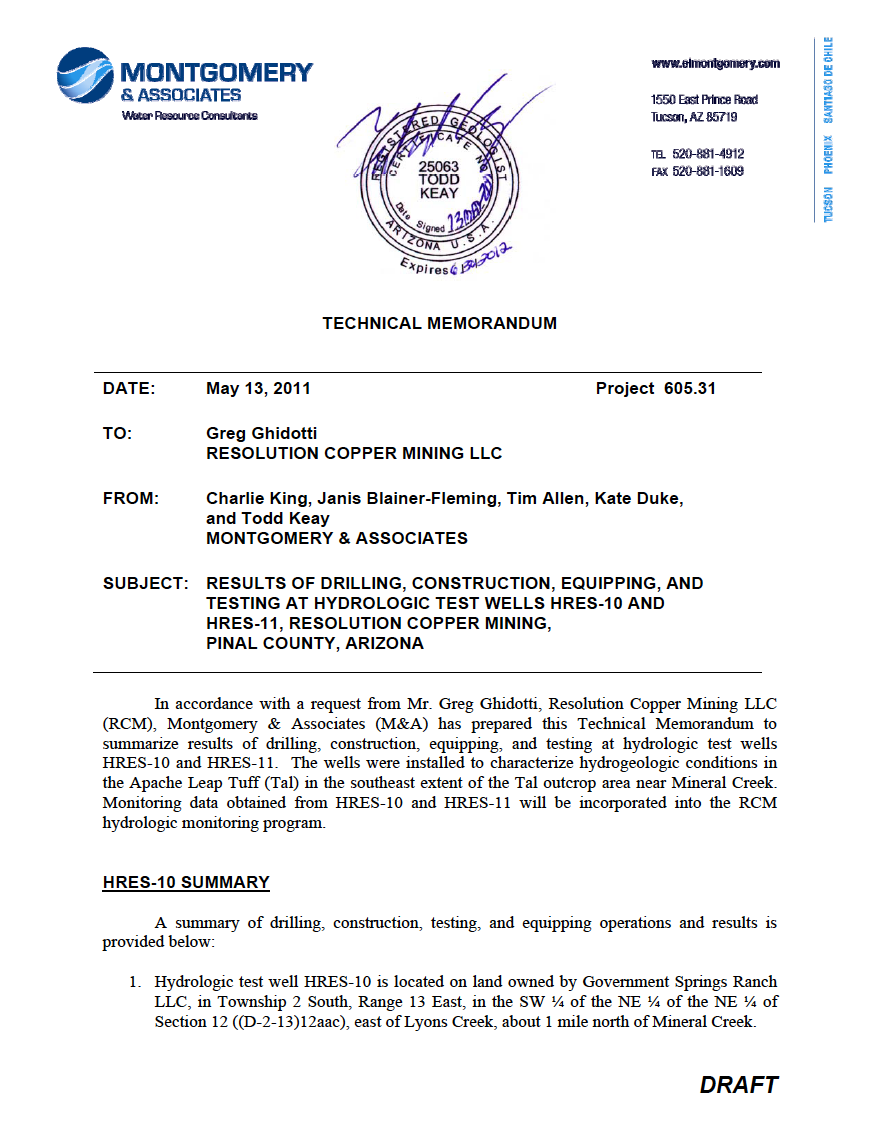 Thumbnail image of document cover: Results of Drilling, Construction, Equipping, and Testing at Hydrologic Test Wells HRES-10 and HRES-11