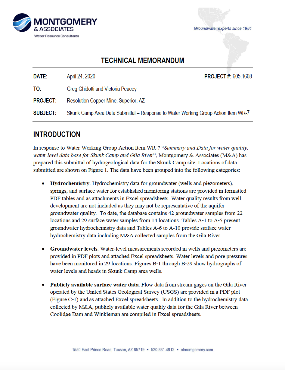 Thumbnail image of document cover: Skunk Camp Area Data Submittal - Response to Water Working Group Action Item WR-7