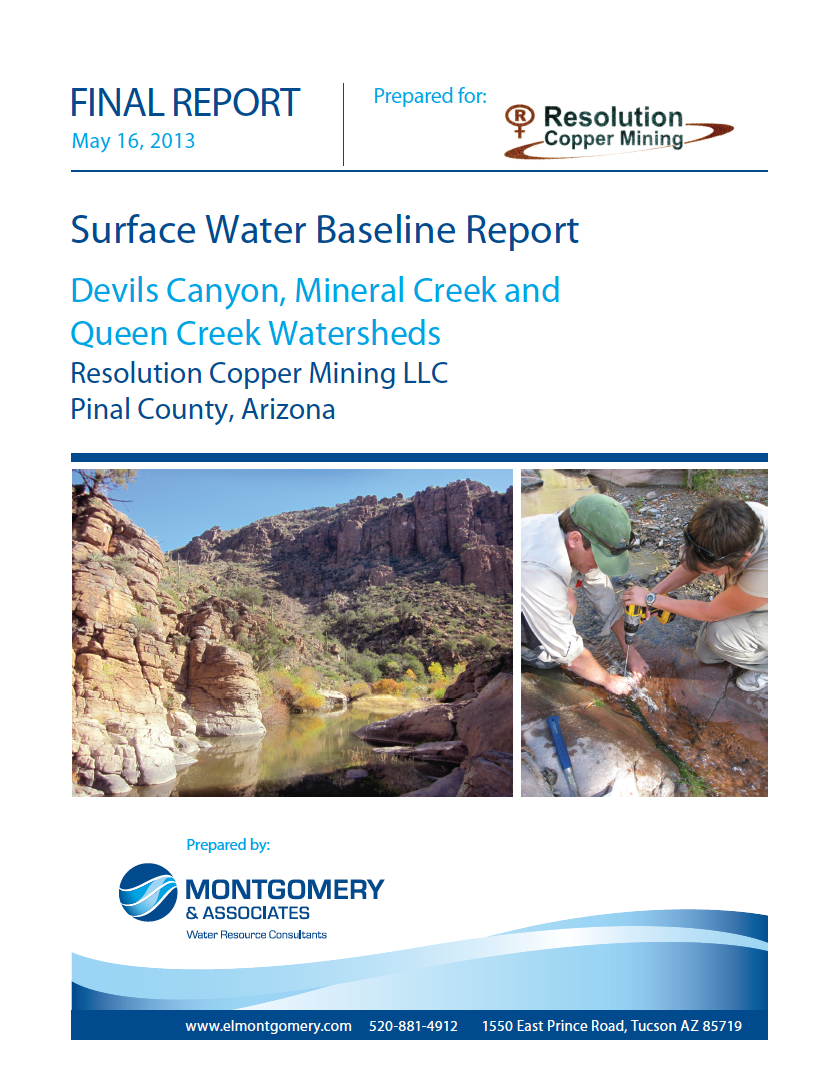 Thumbnail image of document cover: Surface Water Baseline Report: Devils Canyon, Mineral Creek and Queen Creek Watersheds