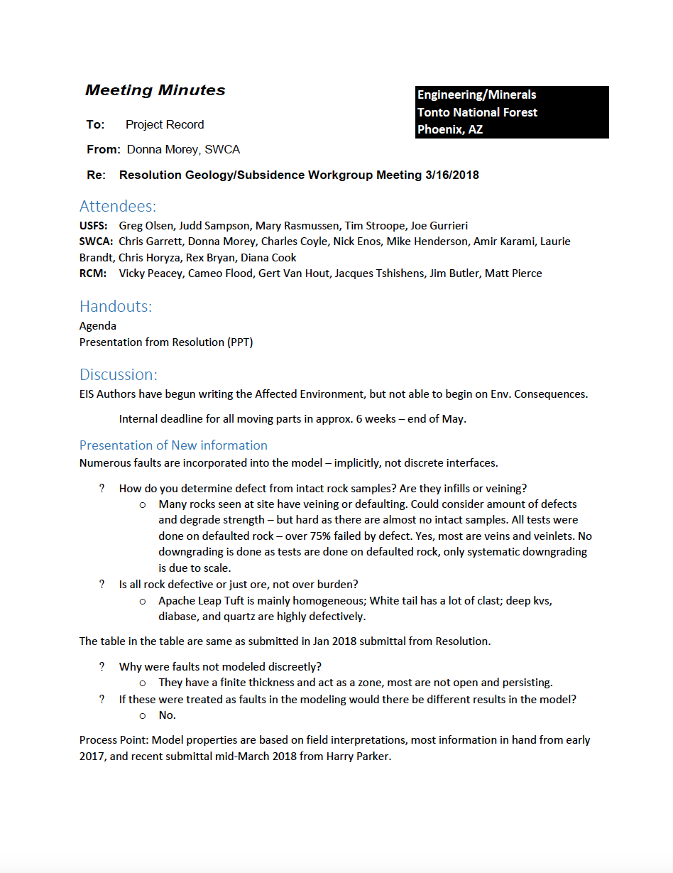 Thumbnail image of document cover: Resolution Geology/Subsidence Workgroup Meeting