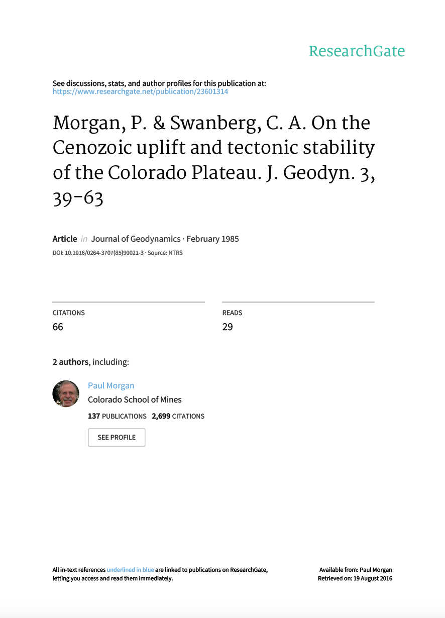 Thumbnail image of document cover: On the Cenozoic Uplift and Tectonic Stability of the Colorado Plateau