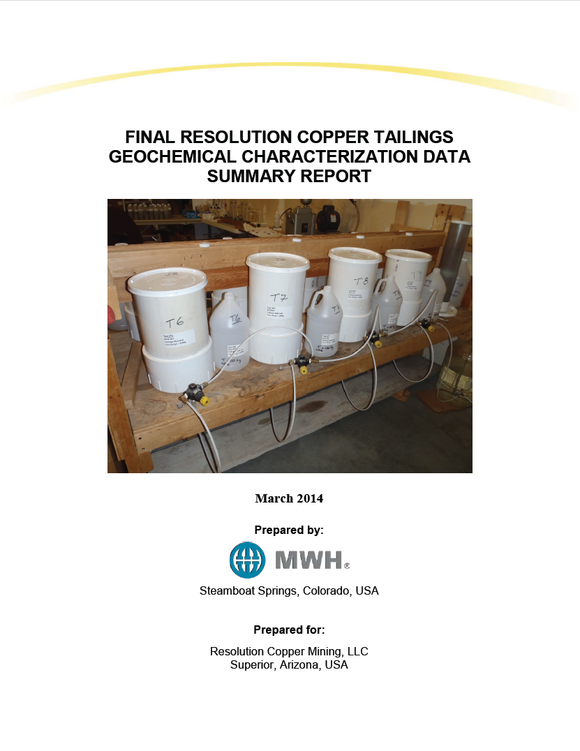 Thumbnail image of document cover: Final Resolution Copper Tailings Geochemical Characterization Data Summary Report