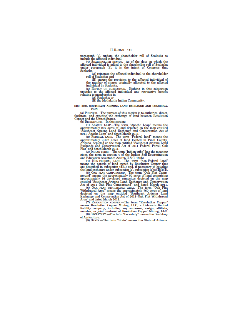 Thumbnail image of document cover: Carl Levin and Howard P. 'Buck' McKeon National Defense Authorization Act (NDAA) for Fiscal Year 2015, Section 3003. Southeast Arizona Land Exchange and Conservation