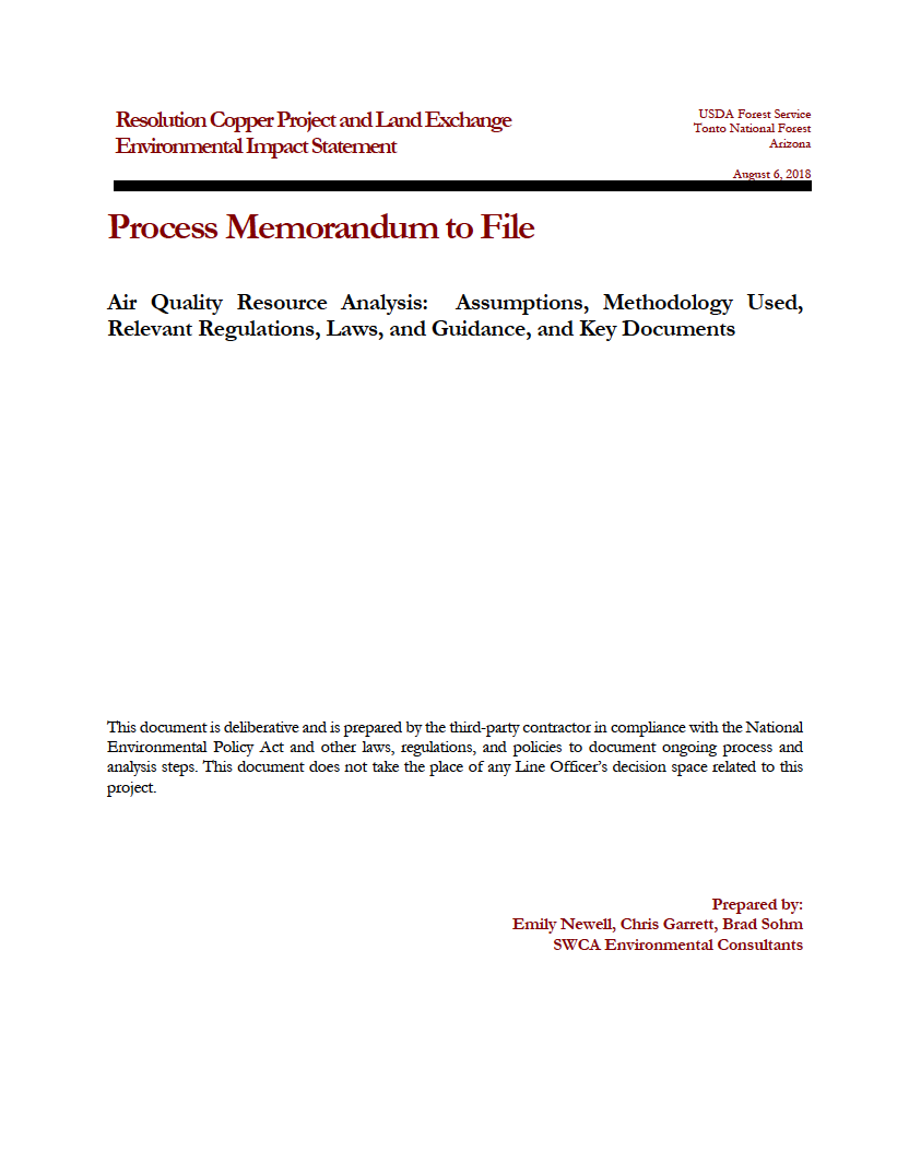 Thumbnail image of document cover: Air Quality Resource Analysis: Assumptions, Methodology Used, Relevant Regulations, Laws, and Guidance, and Key Documents