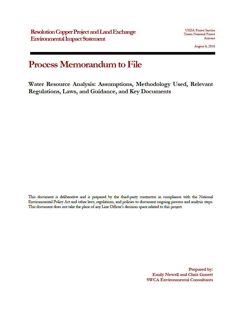 Thumbnail image of document cover: Water Resource Analysis: Assumptions, Methodology Used, Relevant Regulations, Laws, and Guidance, and Key Documents