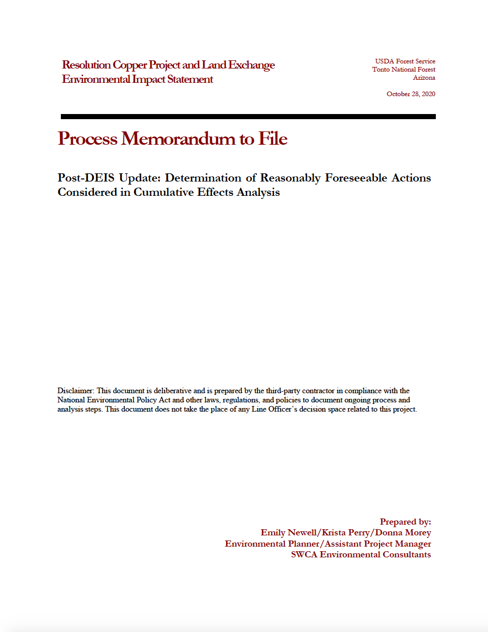 Thumbnail image of document cover: Post-DEIS Update: Determination of Reasonably Foreseeable Actions Considered in Cumulative Effects Analysis