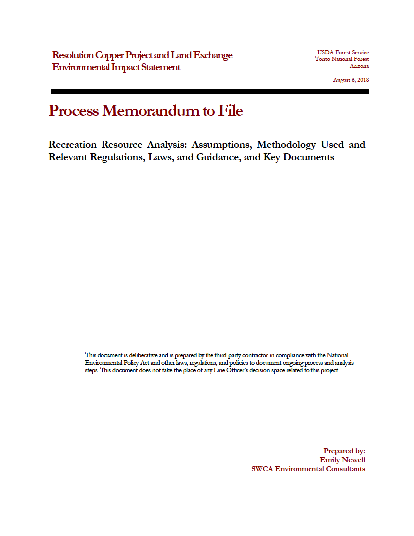 Thumbnail image of document cover: Recreation Resource Analysis: Assumptions, Methodology Used and Relevant Laws, Guidance, and Key Documents