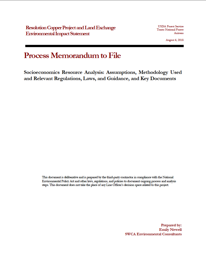 Thumbnail image of document cover: Socioeconomics Resource Analysis: Assumptions, Methodology Used and Relevant Regulations, Laws, and Guidance, and Key Documents
