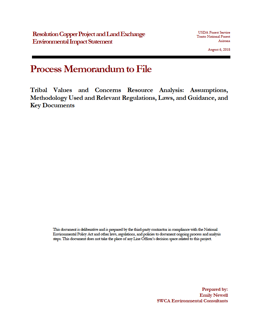 Thumbnail image of document cover: Tribal Values and Concerns Resource Analysis: Assumptions, Methodology Used and Relevant Laws, and Guidance, and Key Documents