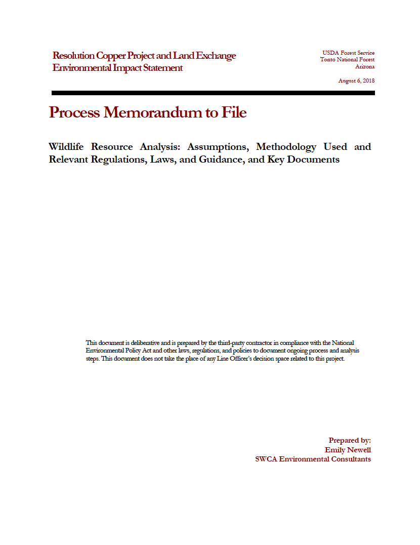 Thumbnail image of document cover: Wildlife Resource Analysis: Assumptions, Methodology Used and Relevant Regulations, Laws, and Guidance, and Key Documents