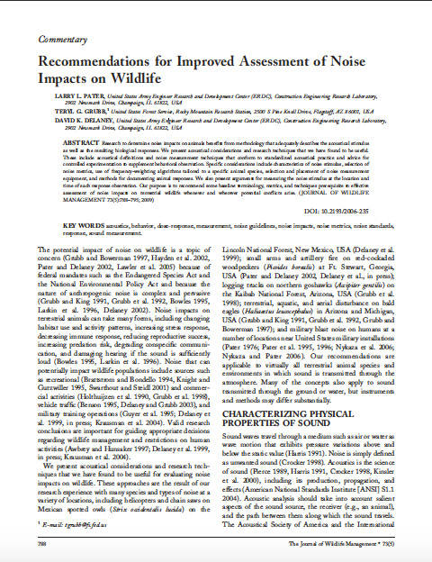 Thumbnail image of document cover: Recommendations for Improved Assessment of Noise Impacts on Wildlife