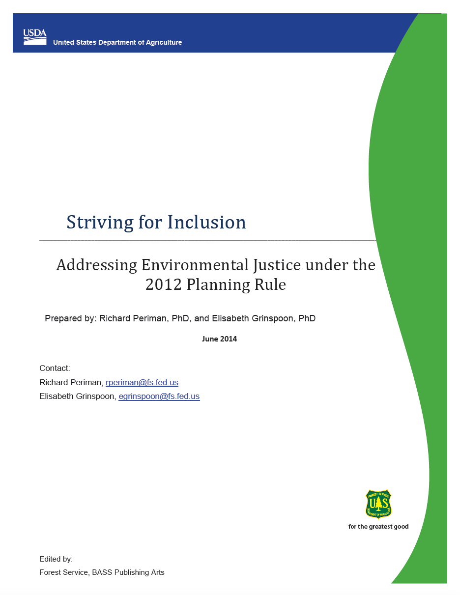 Thumbnail image of document cover: Striving for Inclusion: Addressing Environmental Justice under the 2012 Planning Rule