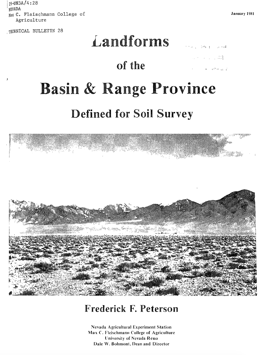 Thumbnail image of document cover: Landforms of the Basin and Range Province: Defined for Soil Survey