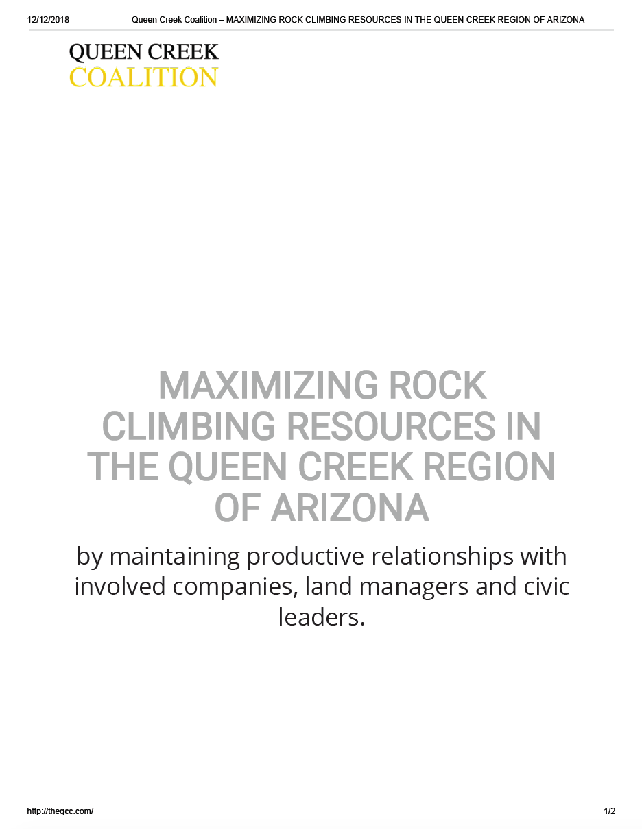 Thumbnail image of document cover: Maximizing Rock Climbing Resources in the Queen Creek Region of Arizona