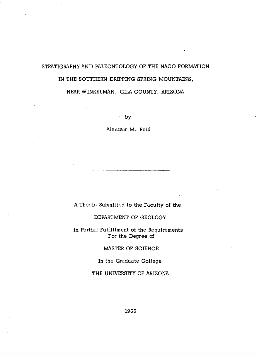 Thumbnail image of document cover: Stratigraphy and Paleontology of the Naco Formation in the Southern Dripping Spring Mountains