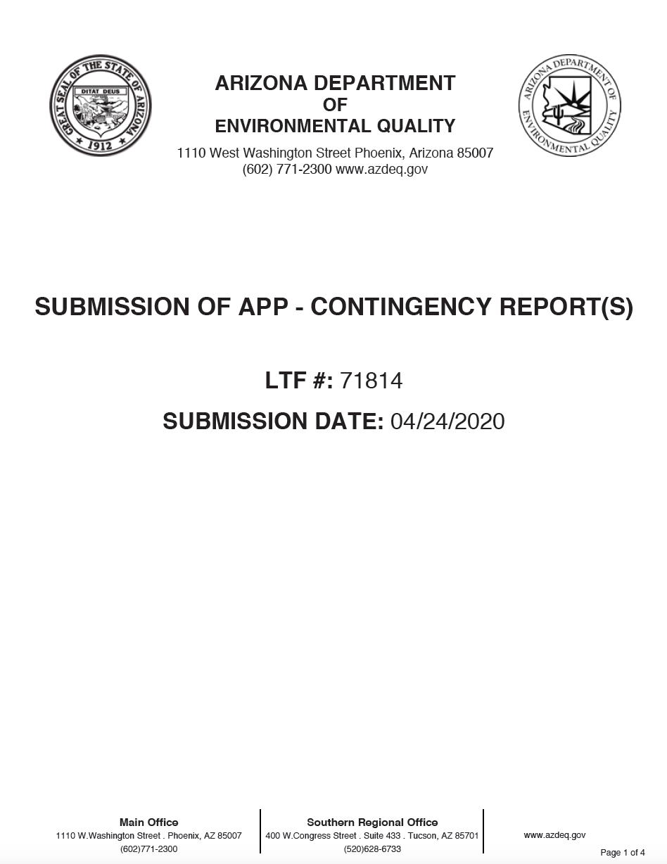 Thumbnail image of document cover: Submission of APP - Contingency Report(s)