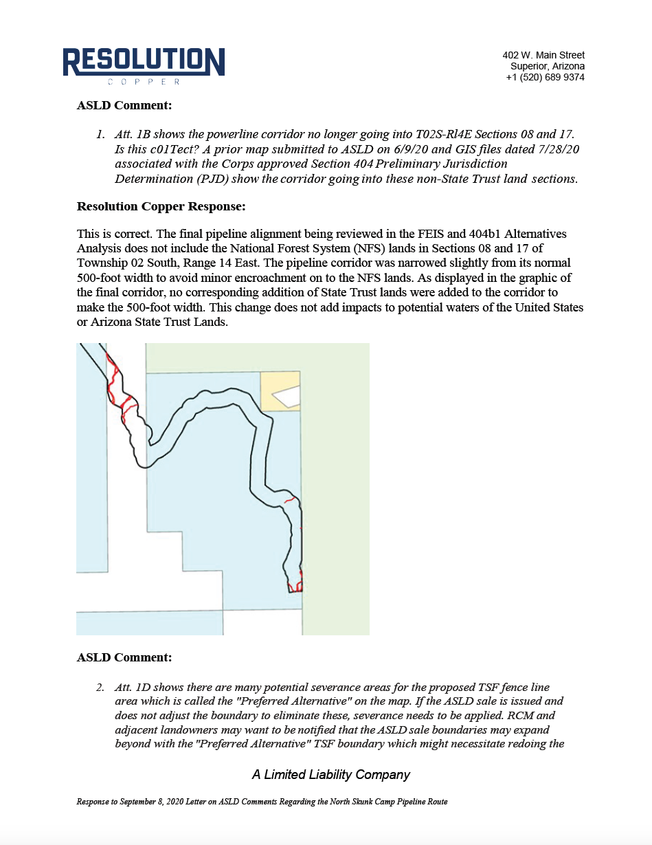 Thumbnail image of document cover: Response to September 8, 2020 Letter on ASLD Comments Regarding the North Skunk Camp Pipeline Route