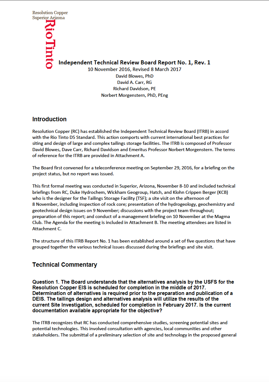 Thumbnail image of document cover: Independent Technical Review Board Report No. 1, Rev. 1