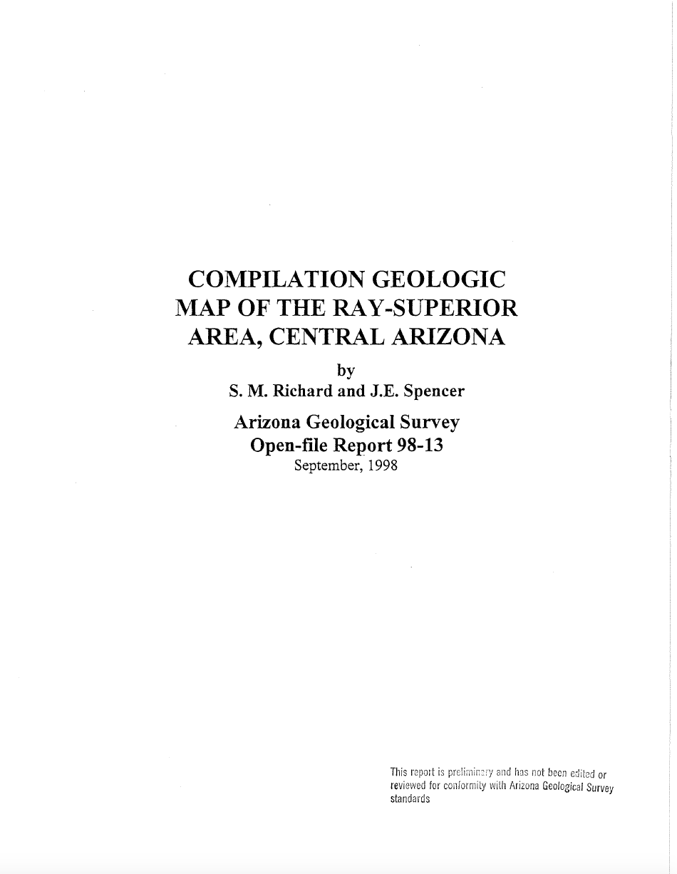 Thumbnail image of document cover: Compilation Geologic Map of the Ray-Superior area, Central Arizona