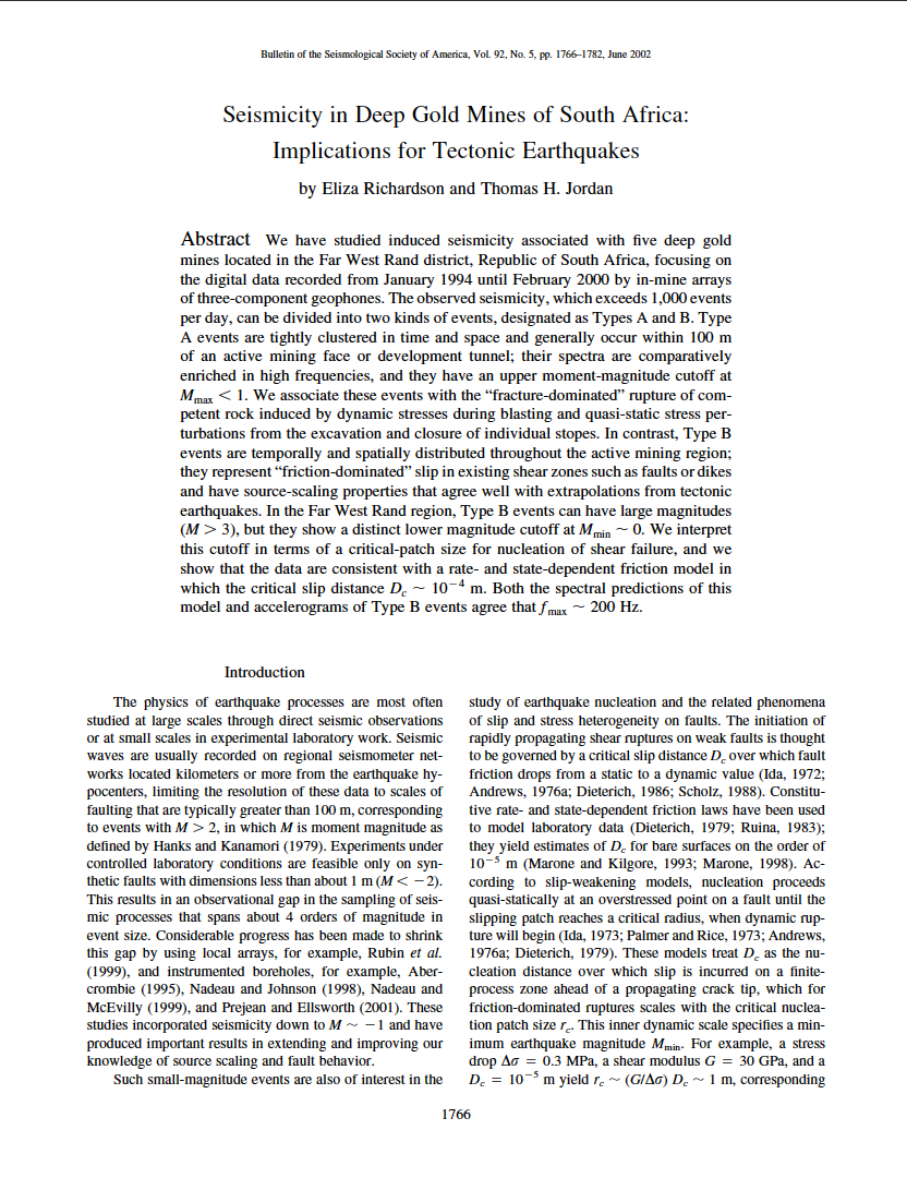 Thumbnail image of document cover: Seismicity in Deep Gold Mines of South Africa: Implications for Tectonic Earthquakes