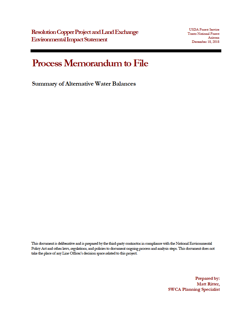 Thumbnail image of document cover: Summary of Alternative Water Balances