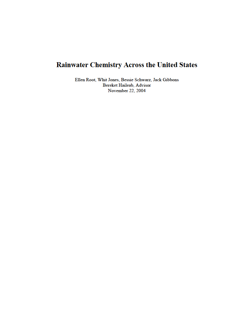 Thumbnail image of document cover: Rainwater Chemistry Across the United States